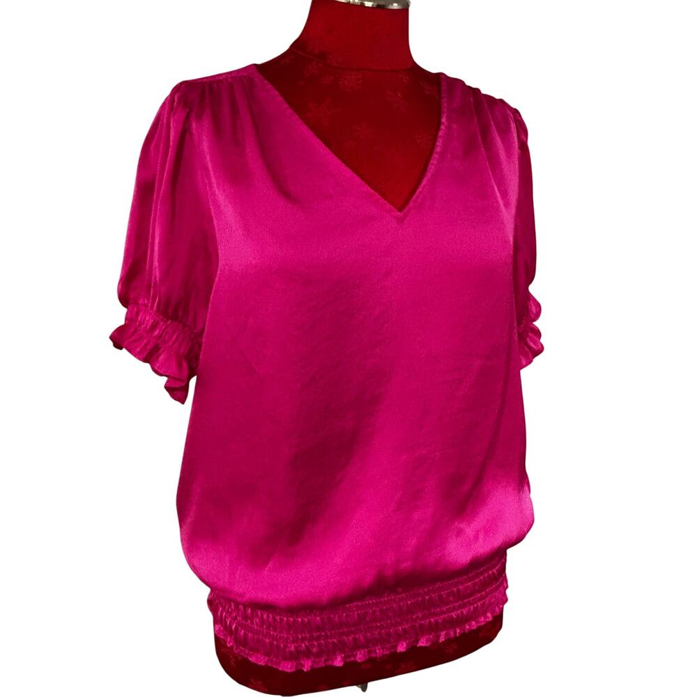 1. State brand size M pink satin babydoll peasant blouson top short sleeves